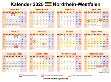 Kalender 2025 Nrw Ferien Feiertage Excel Vorlagen