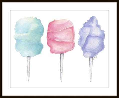 Three Cotton Candies Watercolor Painting Cotton Candy Art Etsy