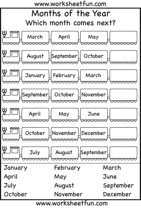Months Of The Year Which Month Comes Next Calendar Worksheets