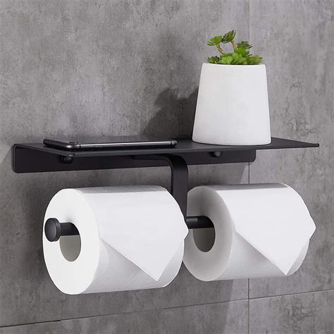 Gricol Double Toilet Paper Holder With Spacious Shelf Toilet Roll