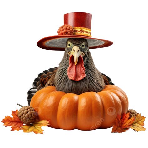 Happy Thanksgiving Day With Turkey Food And Pumpkin Using Pilgrim Hat