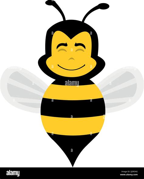 Vector Illustration Of The Face Of A Cartoon Bee With A Happy