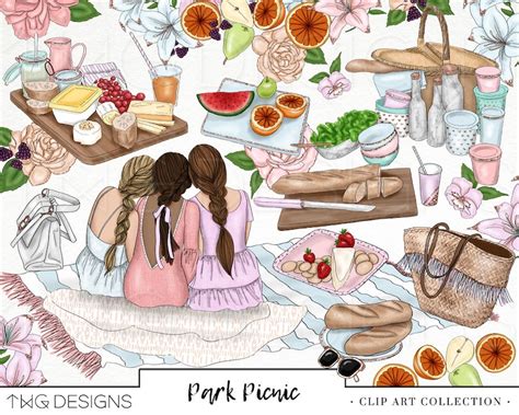 Picnic Fashion Girl Clip Art Watercolor Clipart Food Oranges Etsy