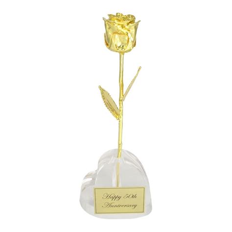 50th Anniversary T 11 24k Dipped Rose In Heart Vase Love Is A Rose