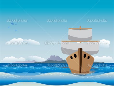 Cartoon Sailing Boat Cartoon Boat In The Sea Stock Vector