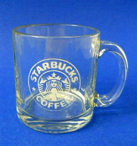 Starbucks Glass Coffee Mug White Mermaid Logo One Side Clear Cup Made