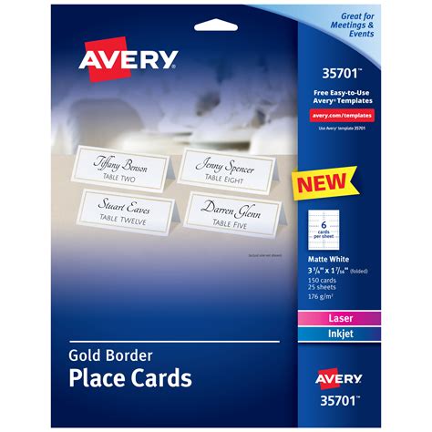 Avery Place Cards With Gold Border 1 716 X 3 34 65 Lbs 150 Cards