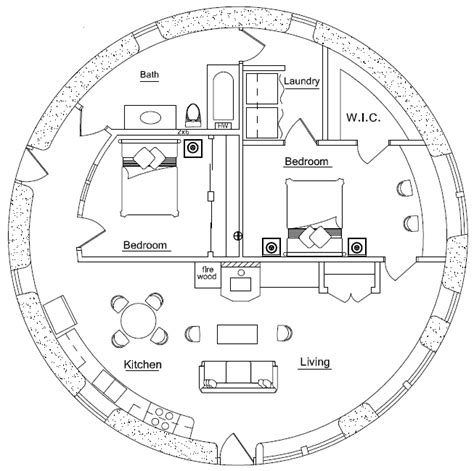 33′ 10m Roundhouse 2 Bedroom Earthbag House Plans