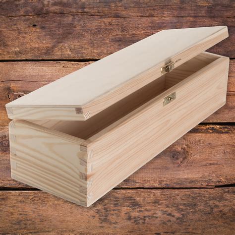Rectangular Long Oblong Trinket Wooden Box Case Plain Decorative Pine