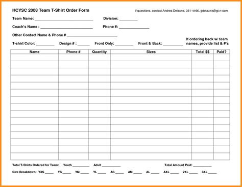 How To Create A T Shirt Order Form Example Free Sample Example