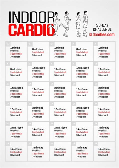 The Indoor Cardio Workout Plan Is Shown In Red And White With