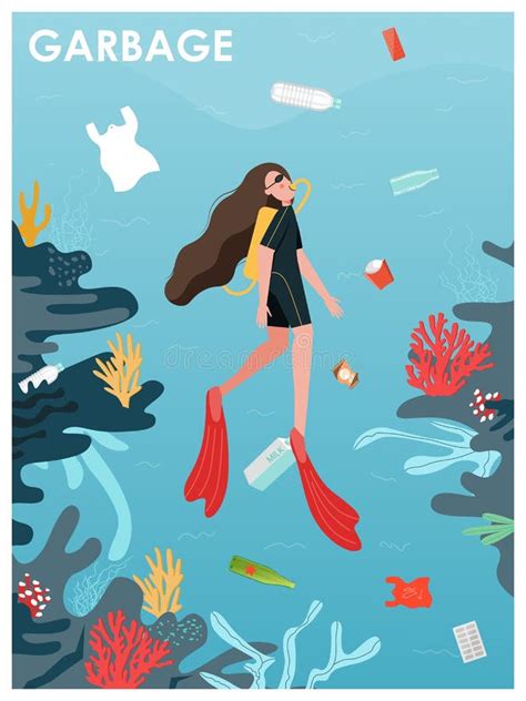 Illustration On The Pollution Of Plastic In The World Stock