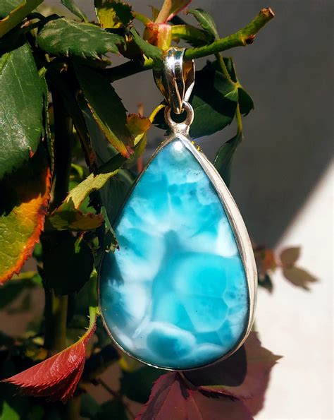 Big Larimar Pendant 925 Silver Pendant Dominican Larimar Etsy