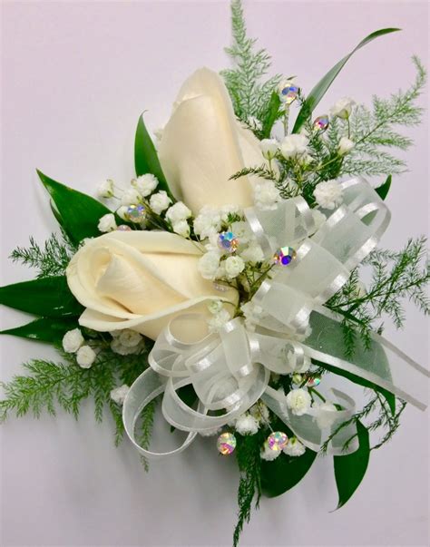 2 Bloom Standard Size White Rose Wrist Corsage Centerville Florists