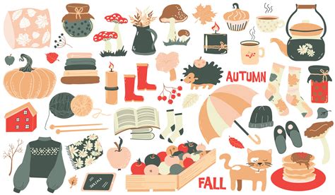 Fall Items Cozy Home Objects For Autumn Season Vector Set 12860628
