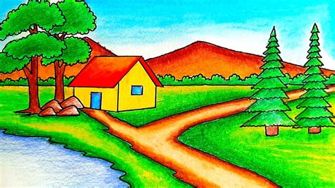 How To Draw Easy Scenery Drawing Beautiful Village Scenery Step By