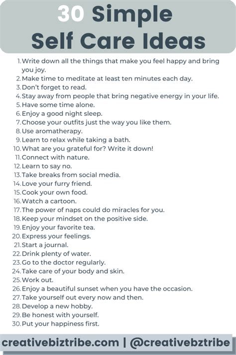 30 Simple Self Care Day Ideas Creative Biz Tribe