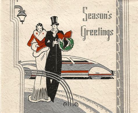 Vintage Seasons Greeting Art Deco Christmas Card Couple Etsy