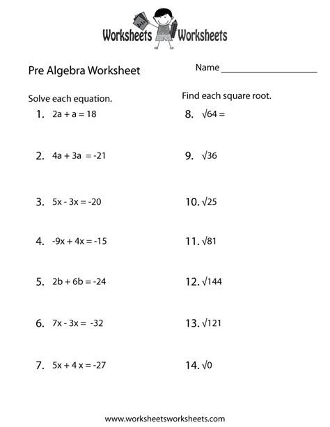 Pre Algebra Practice Worksheet Free Printable Educational Worksheet