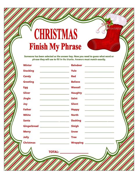 Christmas Finish My Phrase Printable Christmas Party Game Holiday