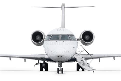 Front View Of The Private Jet With An Opened Gangway Isolated Stock