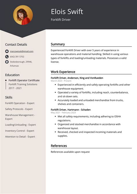 Forklift Driver Resume Example Free Guide
