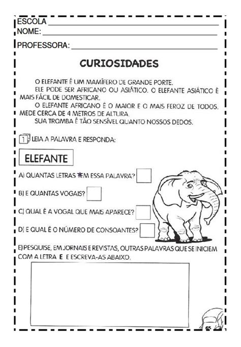 CURIOSIDADES SOBRE O ELEFANTE EDUC INFANTIL º ANO