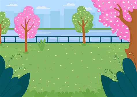 Spring City Park Field Flat Color Vector Illustration By Ntl Studio