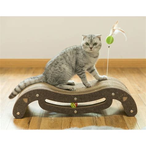 Corrugated Cardboard Cat Scratcher Lounge With Feather Hanging And