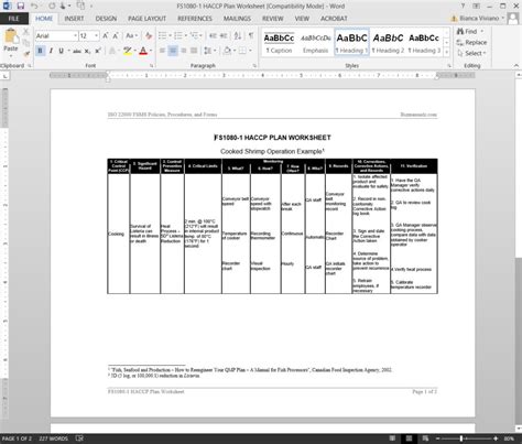 Hazard Analysis Worksheets Examples
