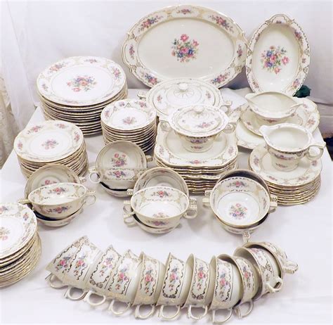20s Antique Victoria Czechoslovakia China Dinnerware Set For 12 Total