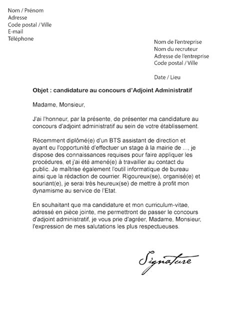 Dans le cas d'une candidature identique, transposez nos modèles de lettre de motivation à votre propre expérience personnelle. Lettre de motivation Concours Adjoint Administratif ...