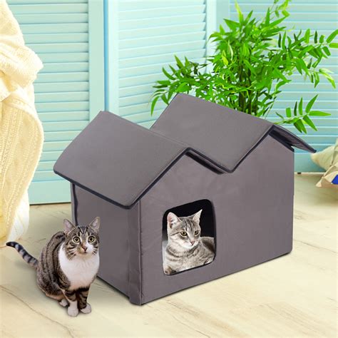 Outdoor Electric Heated Kitty Cat House Bed Waterproof Winter Shelter