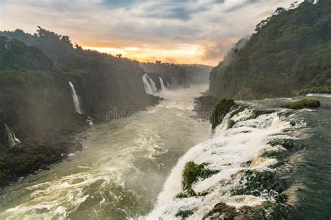 Iguazu Falls Brasilian Side During Sunset Stock Photo Image Of