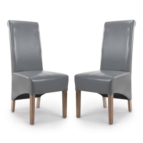 Kyoto Roll Back Bonded Leather Grey Dining Chairs In Pair Furniture