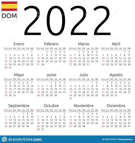 Calendario 2022 Español Domingo Ilustración Del Vector Ilustración