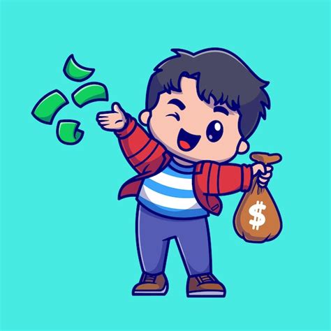 Free Vector Cute Rich Boy Throws Money Cartoon Vector Icon