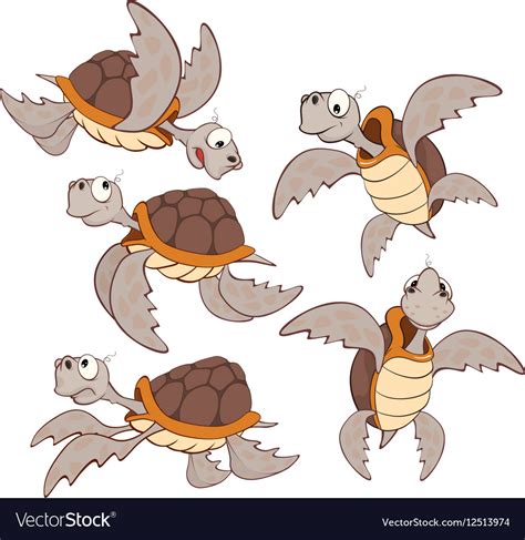 Set Of Cute Sea Turtles Cartoon Royalty Free Vector Image