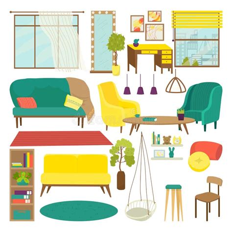 Furniture For Living Room Set Vector Illustration Sofa Chair Table