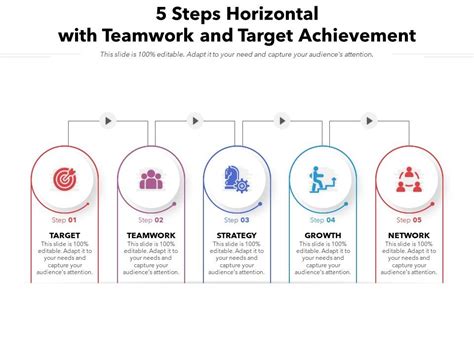 5 Steps Horizontal With Teamwork And Target Achievement Presentation