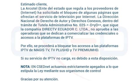 Csed Net Comunica El Bloqueo De Plataformas De Iptv Como Magis Tv Tv