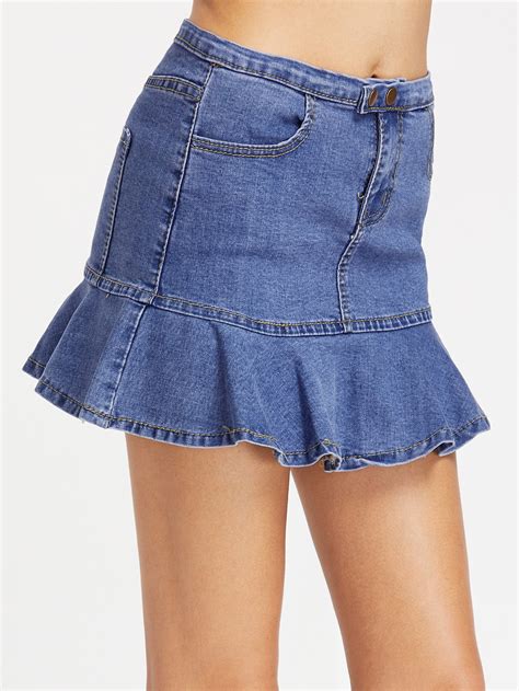 Pocket Flare Denim Skirt Sheinsheinside
