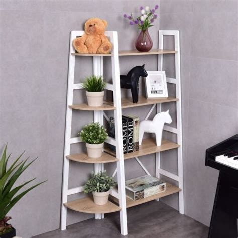 To make good use of underused vertical space, consider a ladder bookshelf. Shop Costway 4 Tier Wood Corner Bookcase Ladder Shelf Wall ...
