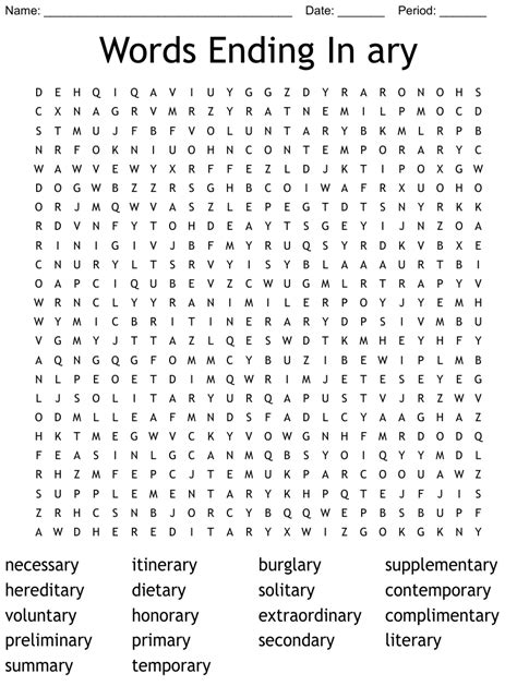 Words That End With Ary Word Search Wordmint
