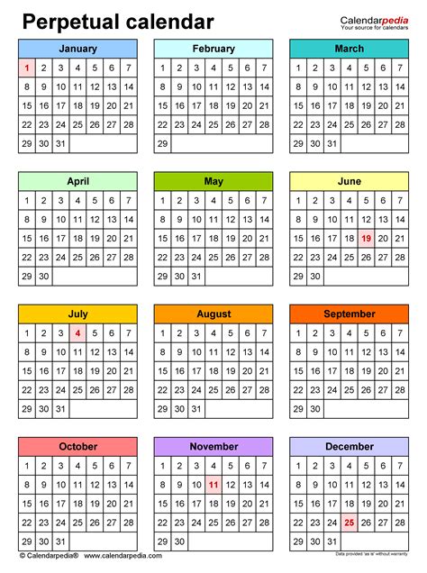 Perpetual Calendars Free Printable Pdf Templates
