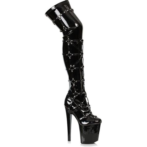 Ellie Shoes 821 Metro Black Stripper Thigh Boot