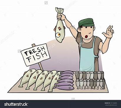 Fish Market Clipart Vendor Cartoon Seller Illustration