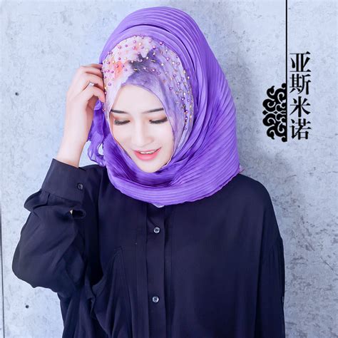 Fashion Design Easy Wear Headscarf Printed Beading Hijab Istamic Style