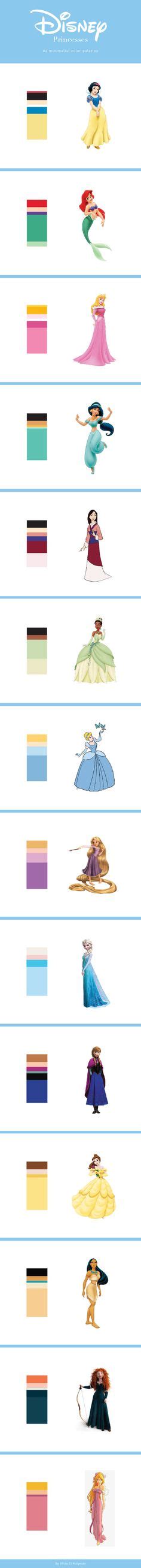 Minimalist Disney Princesses Color Palettes By Aliaa El Kalyoubi Disney Princess Colors