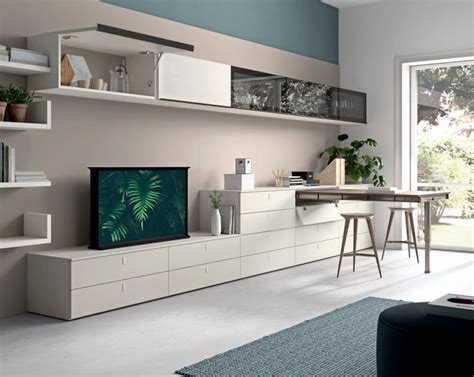 Die einzigartige, einfache und dennoch attraktive anordnung der quadrate schafft eine einzigartige form. Novamobili Wohnwand mit Tisch - Designermöbel von Raum + Form